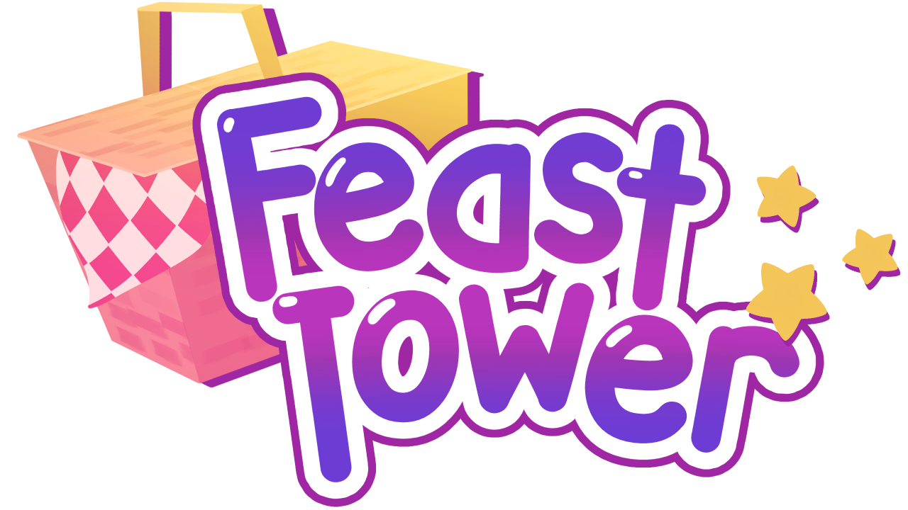 Feast Tower logo with a pink picnic basket and three stars