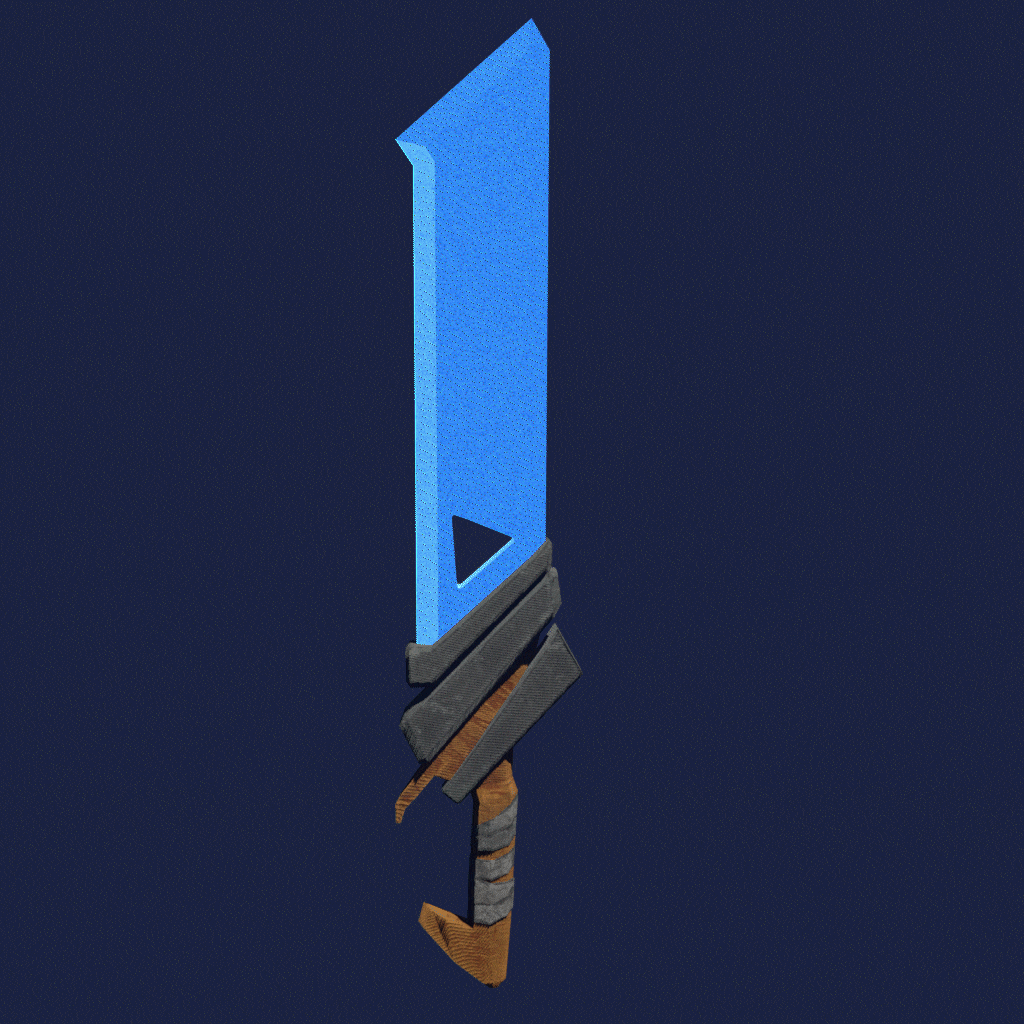 Animation of the sword shader being built layer by layer, from a flat blue blade to a glowing crystal
